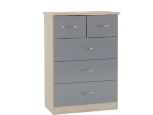 Seconique Nevada Grey Gloss and Oak 3+2 Drawer Chest of Drawers