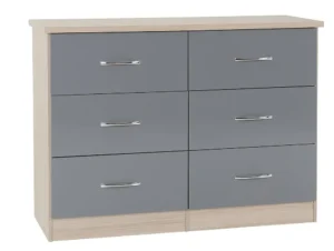 Seconique Nevada Grey Gloss and Oak 3+3 Drawer Chest of Drawers