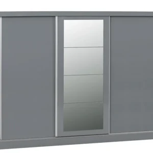 Seconique Nevada Grey High Gloss Sliding Mirrored Triple Wardrobe