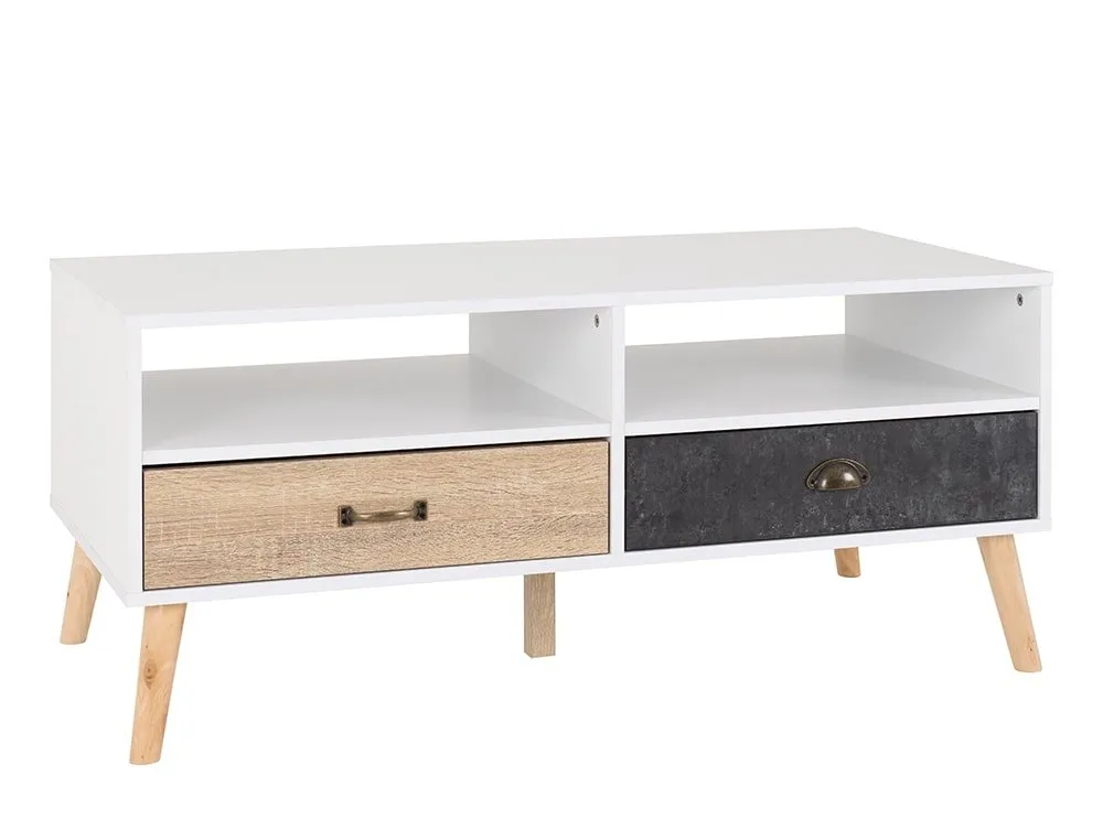 Seconique Nordic White and Oak 2 Drawer Coffee Table