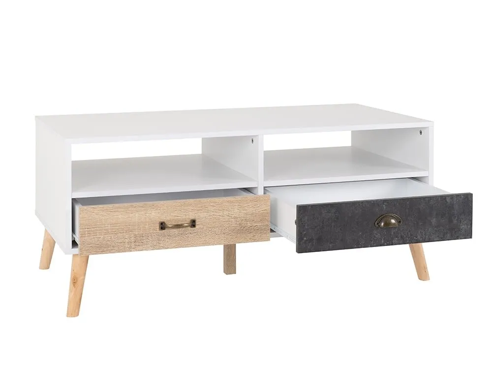 Seconique Nordic White and Oak 2 Drawer Coffee Table - Image 2