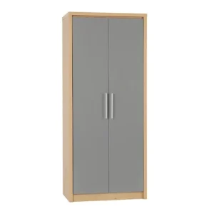 Seconique Seville Grey High Gloss and Oak 2 Door Double Wardrobe