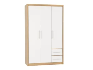 Seconique Seville White High Gloss and Oak 3 Door 2 Drawer Wardrobe