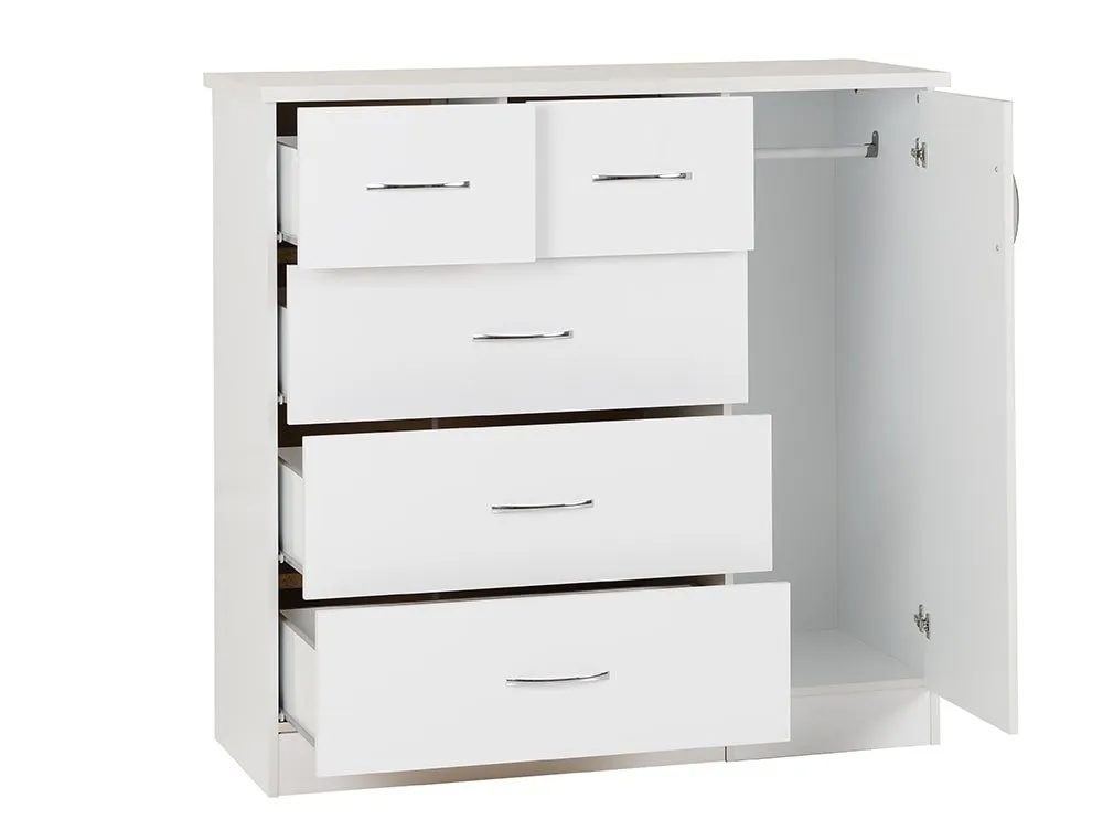 Seconique Nevada White High Gloss 1 Door 5 Drawer Chest of Drawers - Image 2