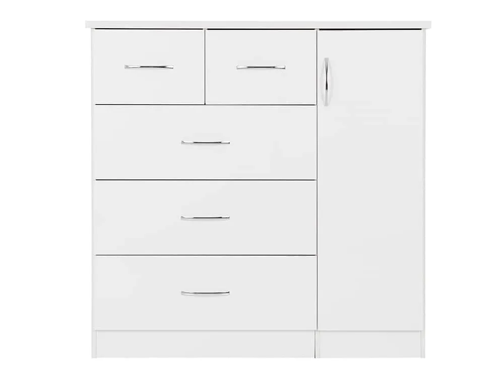 Seconique Nevada White High Gloss 1 Door 5 Drawer Chest of Drawers - Image 4