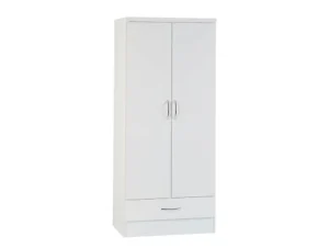 Seconique Nevada White High Gloss 2 Door 1 Drawer Double Wardrobe