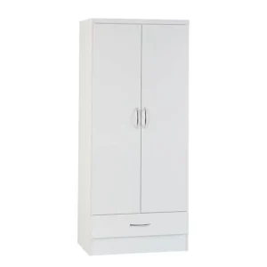 Seconique Nevada White High Gloss 2 Door 1 Drawer Double Wardrobe