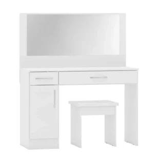 Seconique Nevada White High Gloss 2 Drawer Dressing Table and Stool