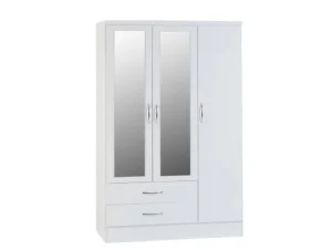 Seconique Nevada White High Gloss 3 Door 2 Drawer Mirrored Wardrobe