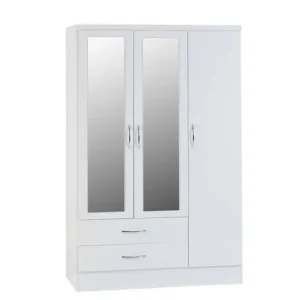 Seconique Nevada White High Gloss 3 Door 2 Drawer Mirrored Wardrobe
