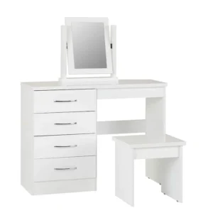 Seconique Nevada White High Gloss 4 Drawer Dressing Table and Stool