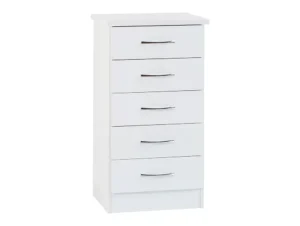 Seconique Nevada White High Gloss 5 Drawer Chest of Drawers