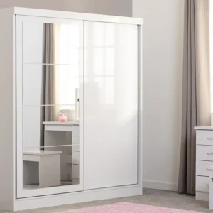 Seconique Nevada White High Gloss Sliding Mirrored Wardrobe