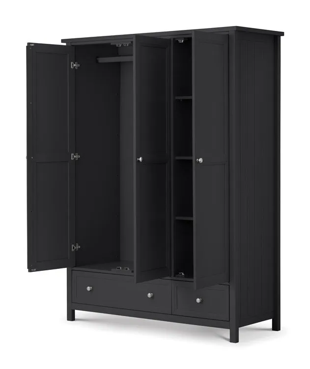 Julian Bowen Maine Anthracite 3 Door 2 Drawer Wardrobe - Image 2