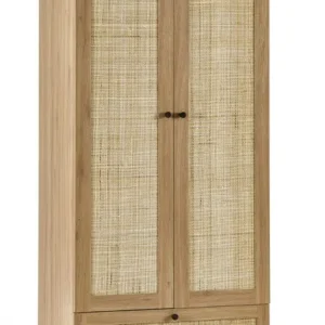 Julian Bowen Padstow Rattan and Oak 2 Door 1 Drawer Wardrobe