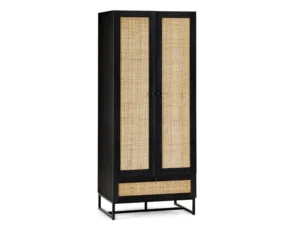 Julian Bowen Padstow Black and Rattan 2 Door 1 Drawer Wardrobe