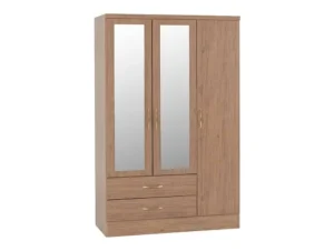 Seconique Nevada Rustic Oak 3 Door 2 Drawer Mirrored Triple Wardrobe