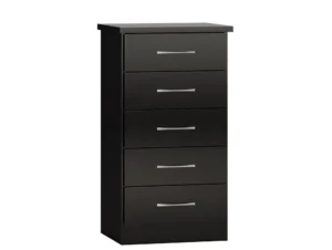 Seconique Nevada Black High Gloss 5 Drawer Chest of Drawers
