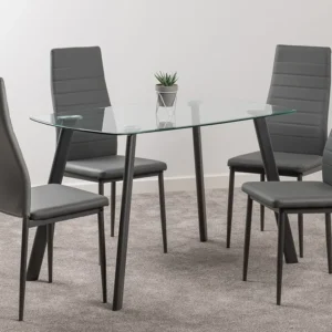 Seconique Abbey Glass Dining Table and 4 Grey Faux Leather Chairs