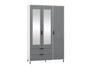 Seconique Madrid Grey Gloss and White 3 Door 2 Drawer Mirrored Wardrobe