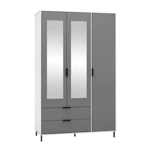 Seconique Madrid Grey Gloss and White 3 Door 2 Drawer Mirrored Wardrobe
