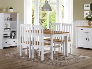 Seconique Ludlow White and Oak Dining Table and 4 Chair Set
