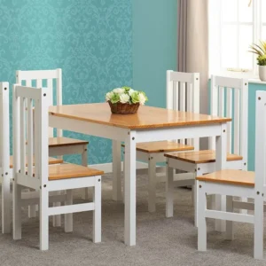 Seconique Ludlow White and Oak Dining Table and 6 Chair Set