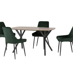Seconique Athens Oak Effect Dining Table with 4 Avery Green Velvet Chairs