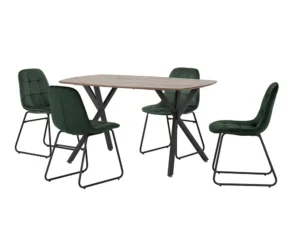 Seconique Athens Oak Effect Dining Table with 4 Lukas Green Velvet Chairs