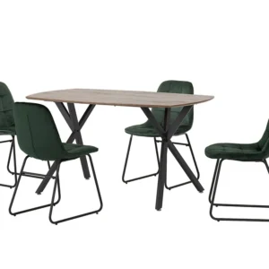 Seconique Athens Oak Effect Dining Table with 4 Lukas Green Velvet Chairs