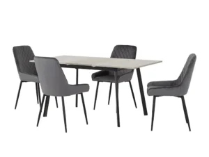 Seconique Avery Grey Oak Extending Dining Table and 4 Grey Velvet Chairs Set
