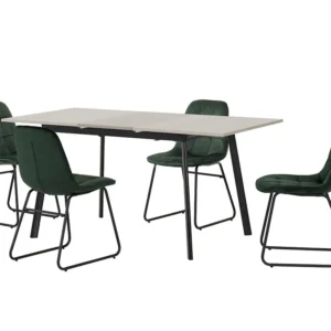 Seconique Avery Grey Oak Extending Dining Table and 4 Lukas Green Velvet Chairs Set