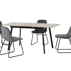 Seconique Avery Grey Oak Extending Dining Table and 4 Lukas Grey Velvet Chairs Set
