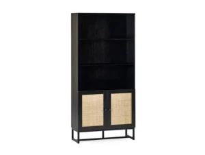 Julian Bowen Padstow Black and Rattan 2 Door Bookcase