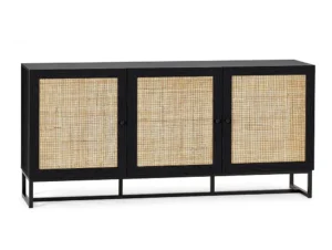 Julian Bowen Padstow Black and Rattan 3 Door Sideboard