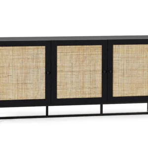 Julian Bowen Padstow Black and Rattan 3 Door Sideboard