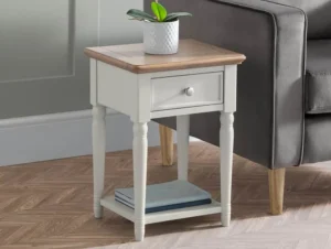 Julian Bowen Provence Grey and Oak 1 Drawer Lamp Table (Assembled)