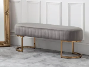 Julian Bowen Harrogate Grey Velvet and Gold Fabric Bench