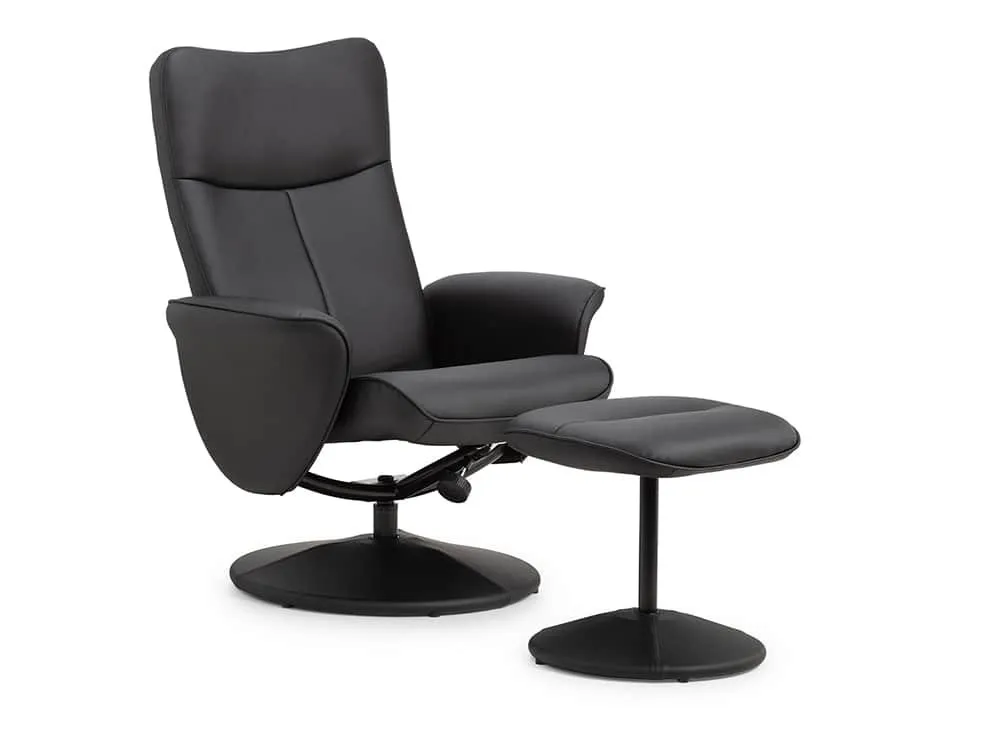 Julian Bowen Lugano Black Faux Leather Recliner Chair with Footstool - Image 2