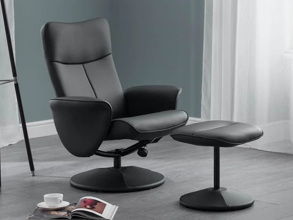 Julian Bowen Lugano Black Faux Leather Recliner Chair with Footstool
