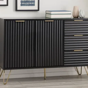Julian Bowen Murano Black and Gold 2 Door 3 Drawer Large Sideboard