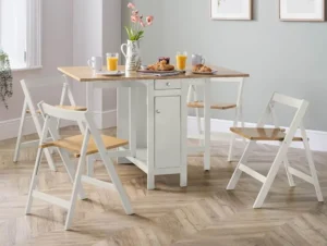 Julian Bowen Savoy White and Oak Foldaway Dining Table and 4 Chair Set