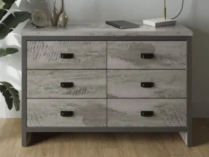 GFW Boston Grey Wood Effect 3+3 Drawer Chest of Drawers