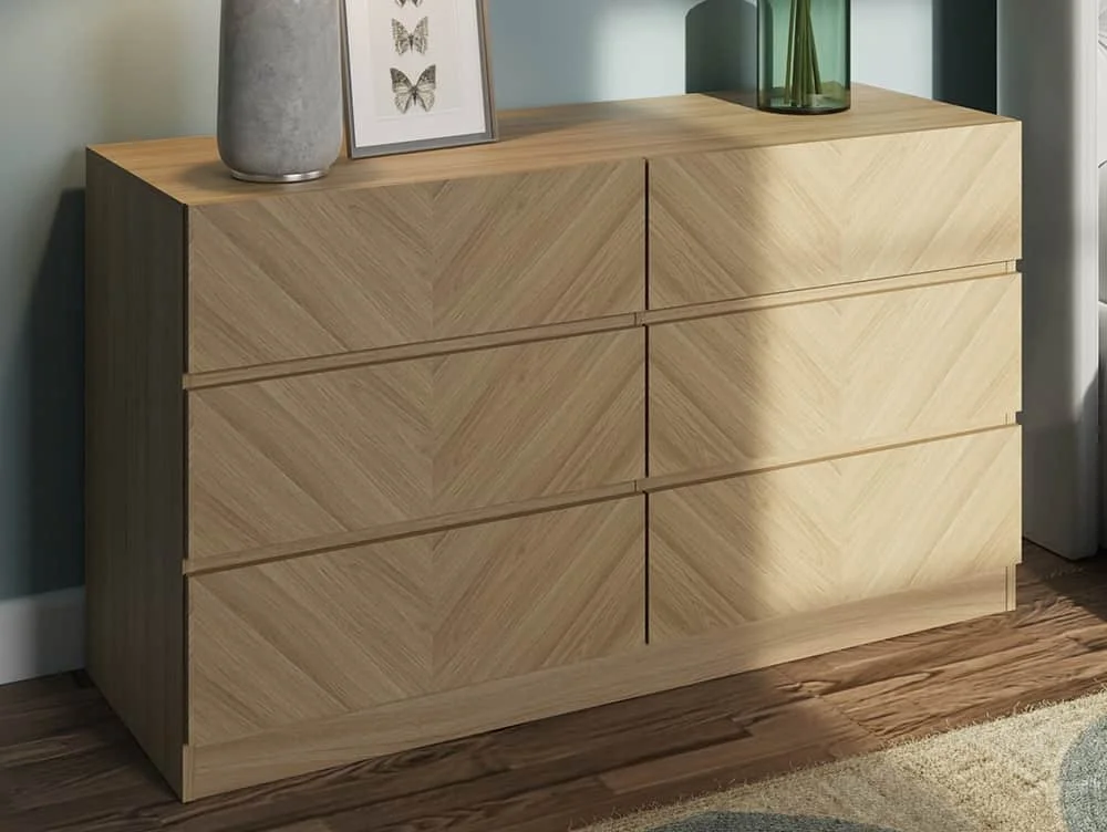 GFW Catania Euro Oak 3+3 Drawer Chest of Drawers
