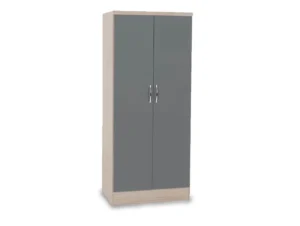 Seconique Nevada Grey Gloss and Oak 2 Door Double Wardrobe