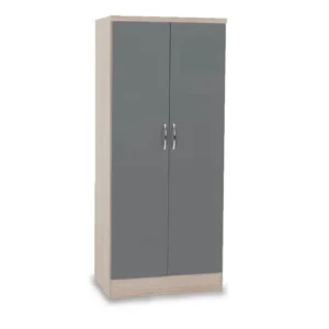 Seconique Nevada Grey Gloss and Oak 2 Door Double Wardrobe