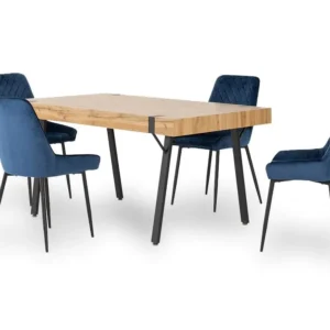 Seconique Treviso Oak Dining Table and 4 Avery Blue Velvet Chairs