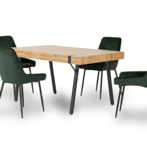 Seconique Treviso Oak Dining Table and 4 Avery Green Velvet Chairs