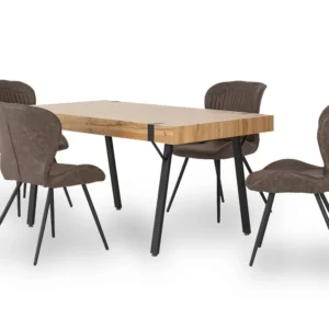 Seconique Treviso Oak Dining Table and 4 Quebec Brown Faux Leather Chairs