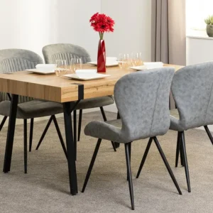 Seconique Treviso Oak Dining Table and 4 Quebec Grey Faux Leather Chairs